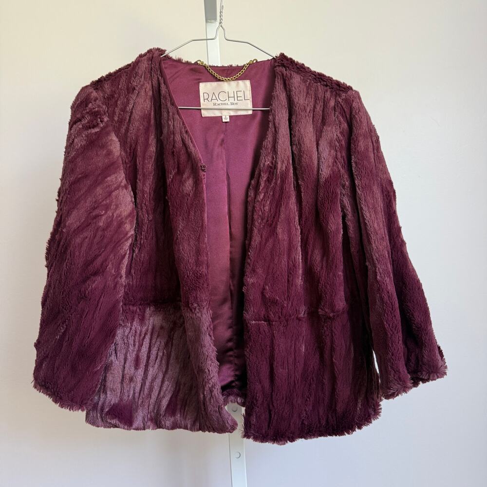 Rachel Roy sz S cropped Y2k style Burgundy faux Fur‎ Coat